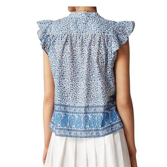 J.Crew Flutter-sleeve button-up shirt in bandana block print Blue Small - Picture 2 of 7